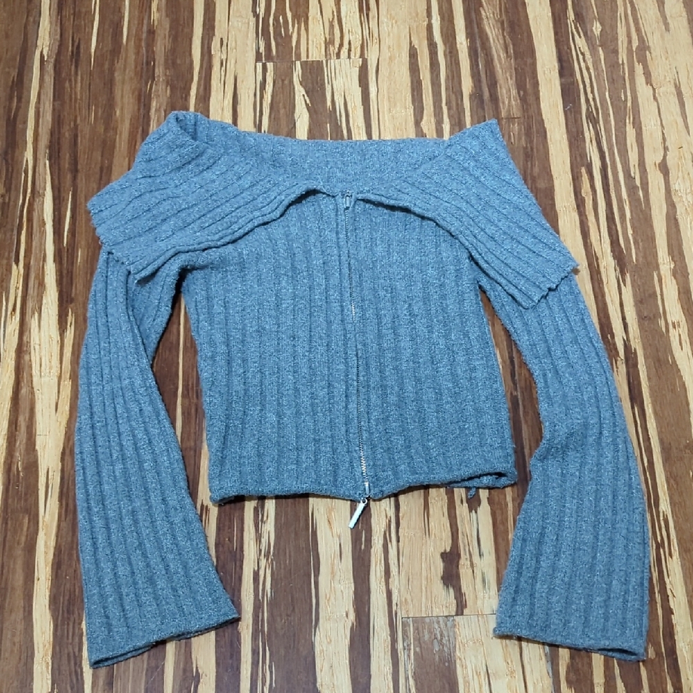 Pink Rose Heather Gray Off-Shoulder Sweater